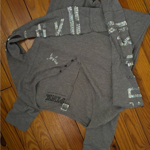 Gray PINK Sequin onesie - Picture 2 of 3